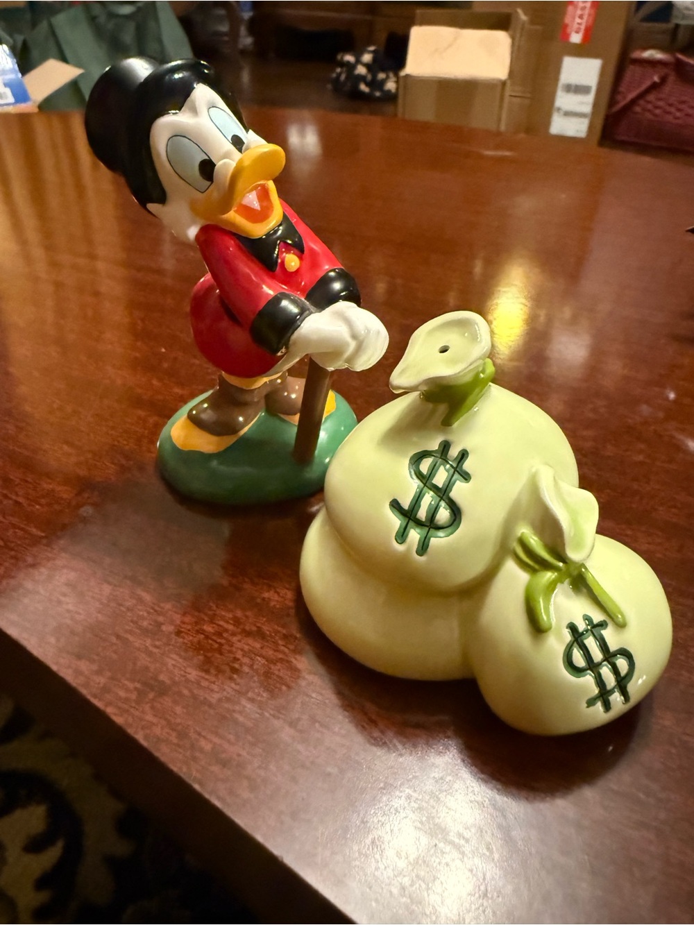 1960’s Disney Scrooge McDuck with Green Money Bag Salt & Pepper Shakers